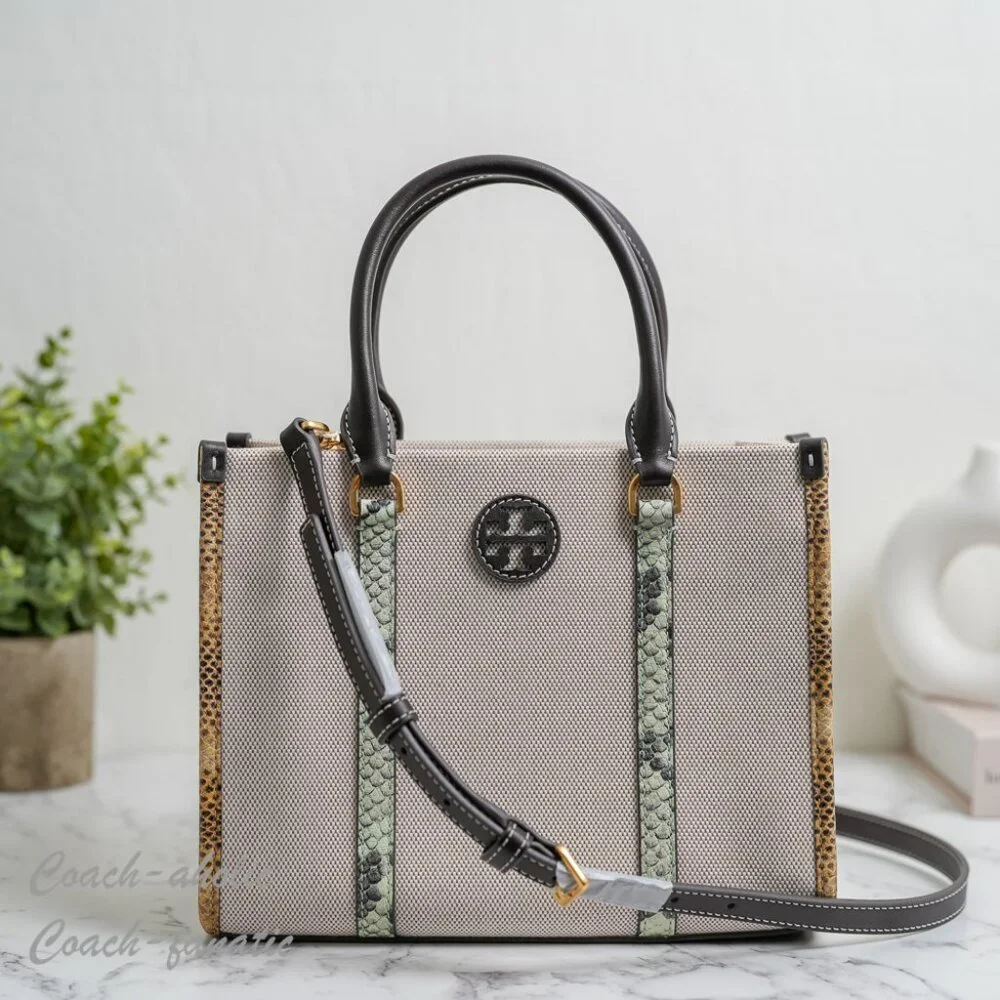 NWT Tory Burch Blake Canvas Embossed Small Tote Crossbody 163053